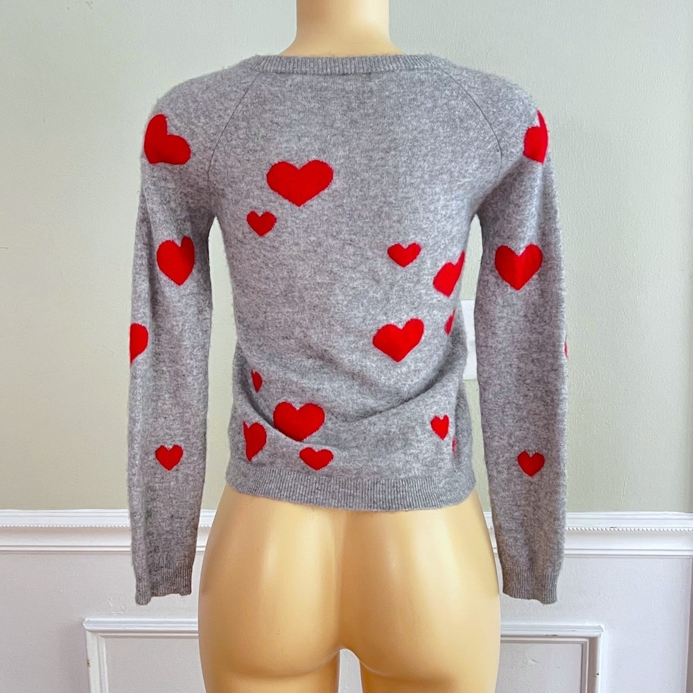 Philosophy Cashmere Sweater S Heart Print Gray Red Crew Neck Pullover Luxury - Picture 5 of 10